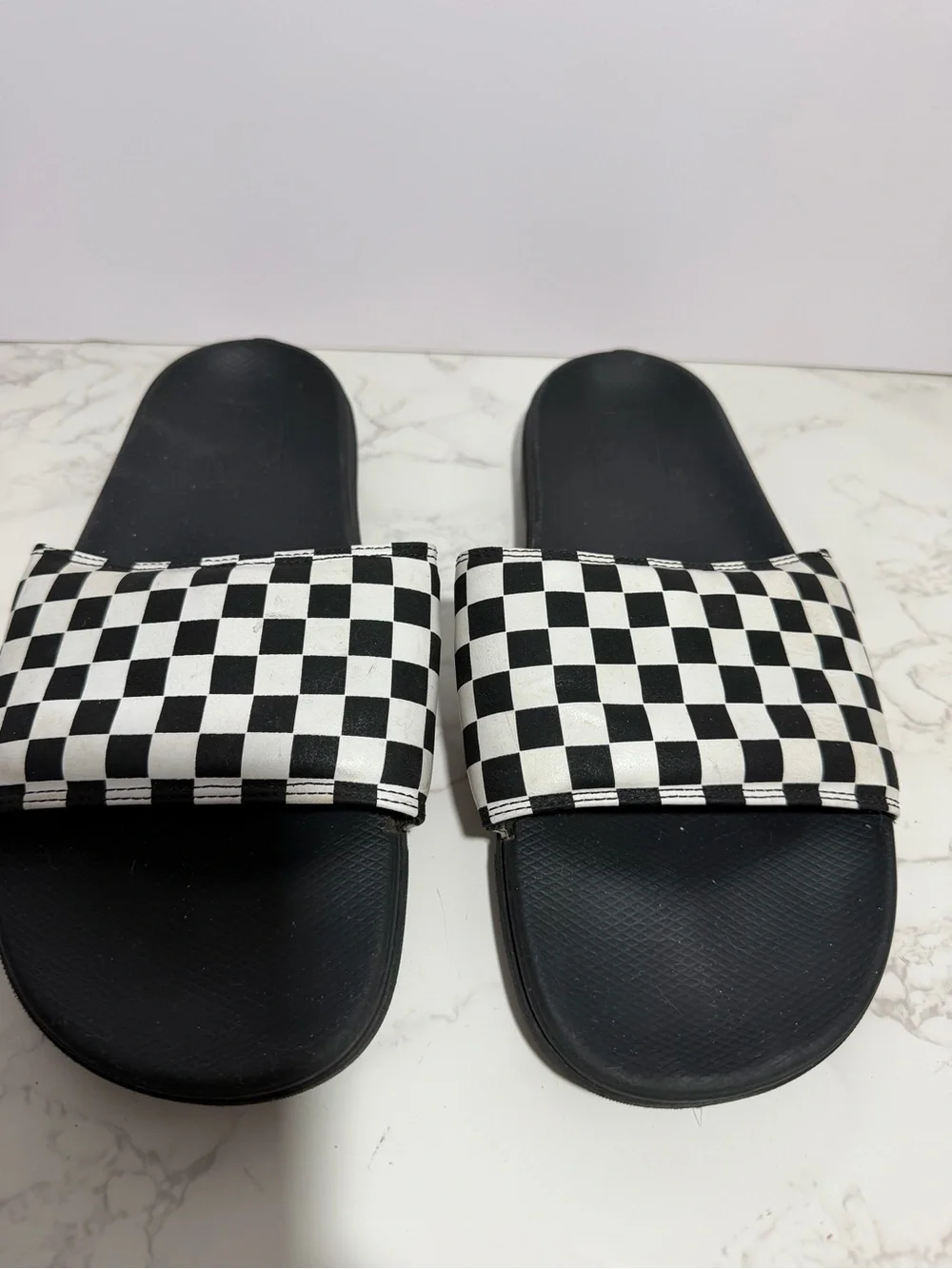 Vans La Costa Black and White Checkered Slide Sandals -- 11
